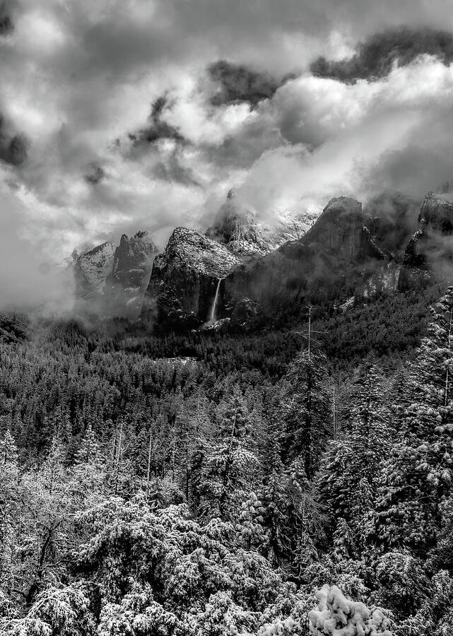Yosemite Tunnel View in Vertical Black and White Photograph by Norma Brandsberg