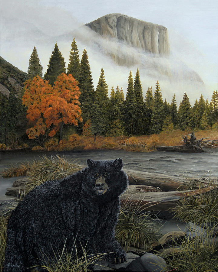 Yosemite Valley - Black Bear Painting by Johanna Lerwick