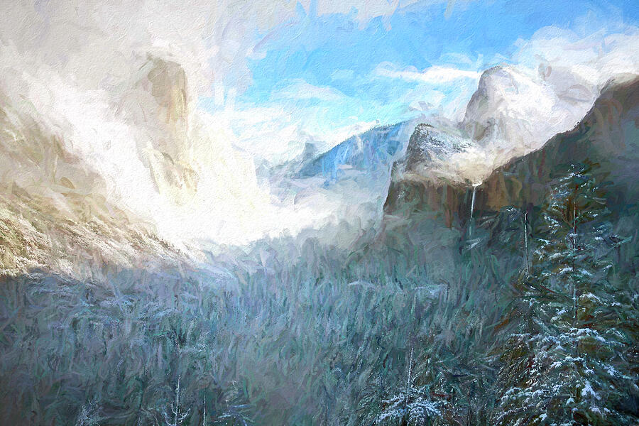 Yosemite Valley In Winter - Digital Painting Digital Art by Joseph S Giacalone
