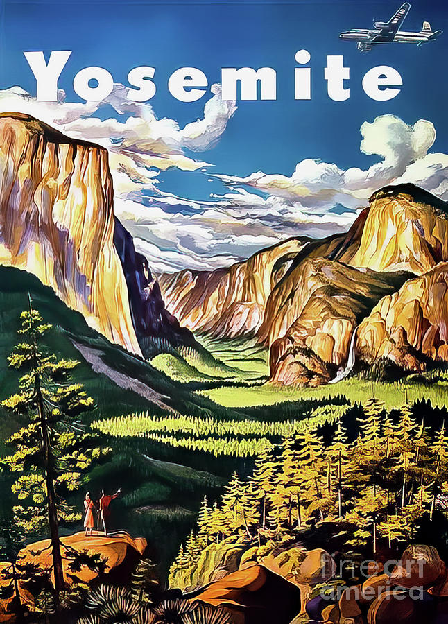 Yosemite Valley Travel Poster 1949 Drawing by M G Whittingham