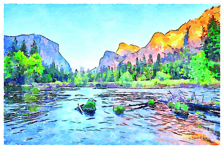 Yosemite, Valley View, California USA, Watercolor Photograph by Colin and Linda McKie