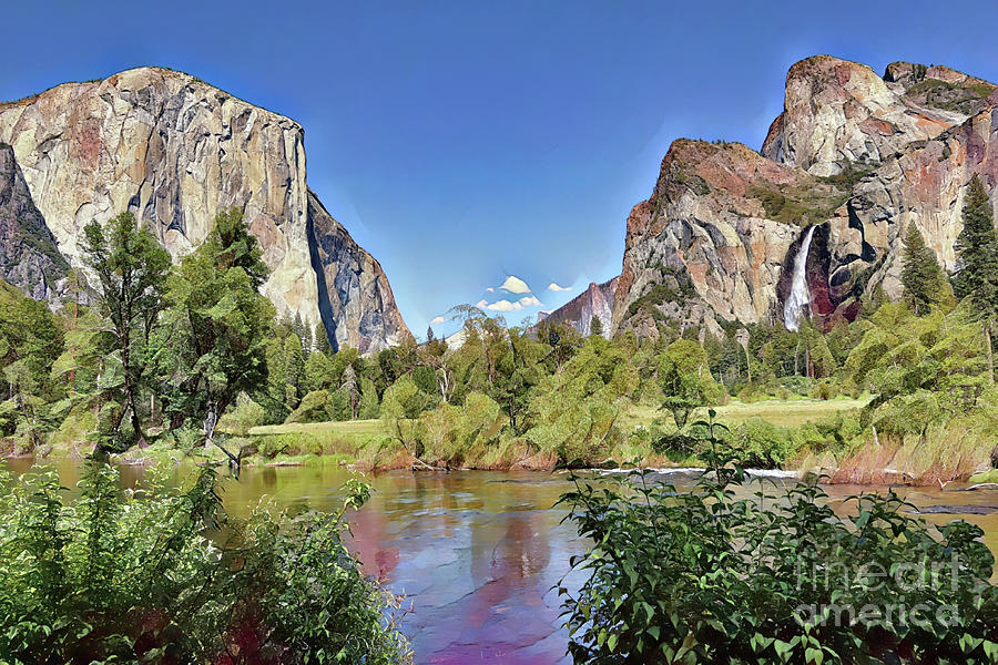 Yosemite Valley - Watercolor View Digital Art by Joseph Hendrix
