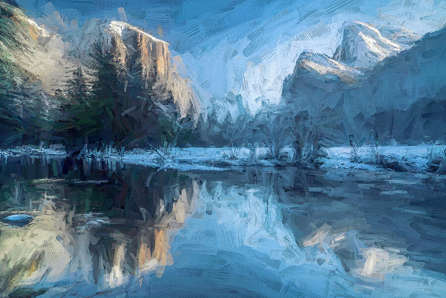 Yosemite Valley Winter - Digital Painting Digital Art by Joseph S Giacalone