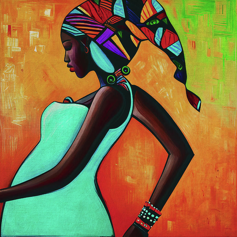 Young African woman with colored headscarf Digital Art by Jan Keteleer