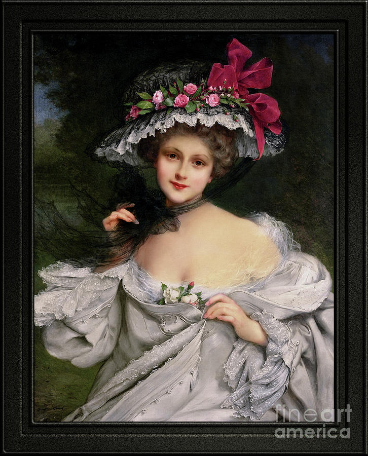 Young Beauty With A Red Ribbon Hat by Francois Martin-Kavel Painting by Rolando Burbon