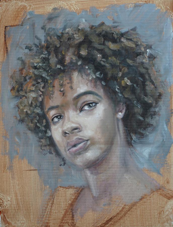 Young black girl portrait Painting by Martin Davey - Fine Art America