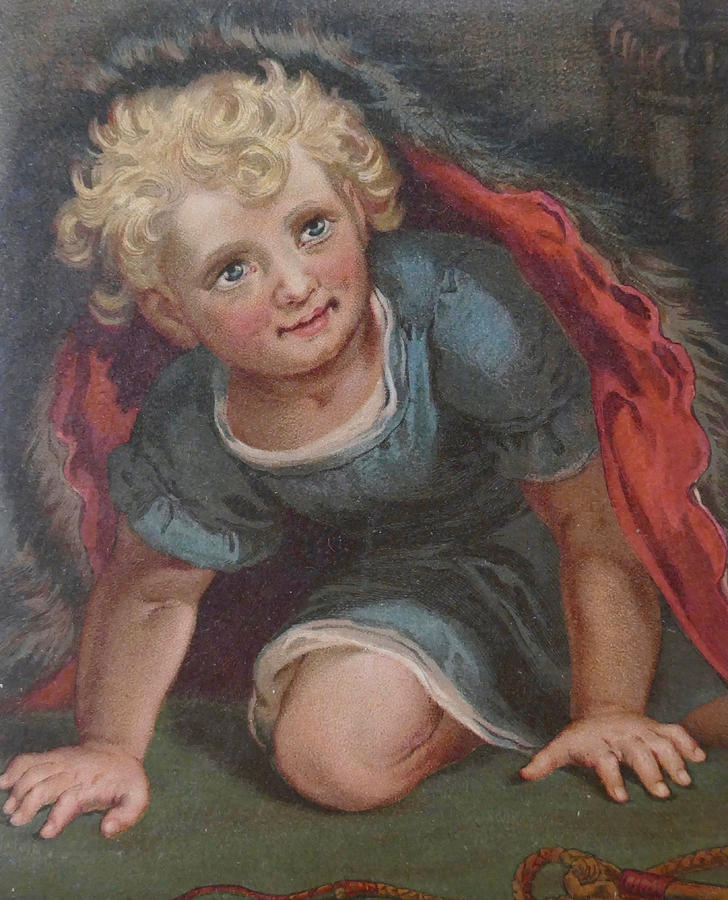 Young blond boy hidden under a bear skin Drawing by Clu