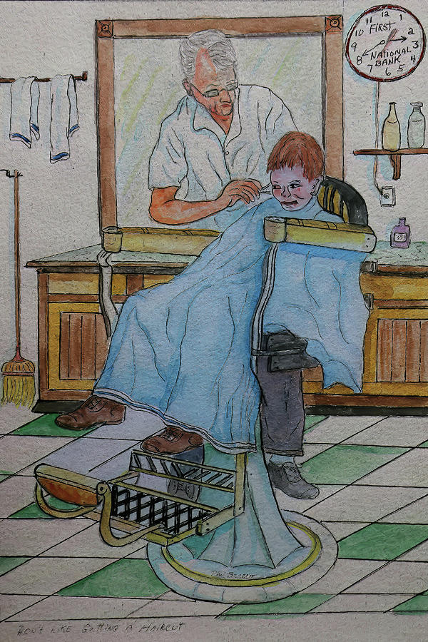 Young Boy Getting His Saturday Haircut Painting by Philip And Robbie Bracco