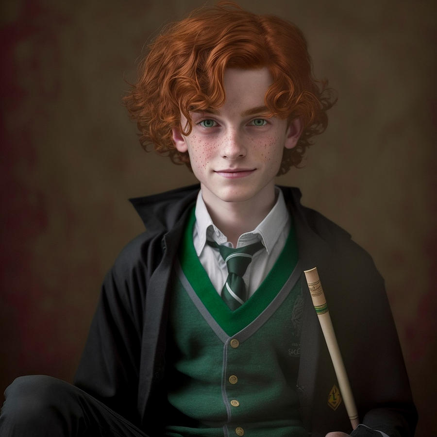 young boy portrait in full height Slytherin uni by Asar Studios Digital ...