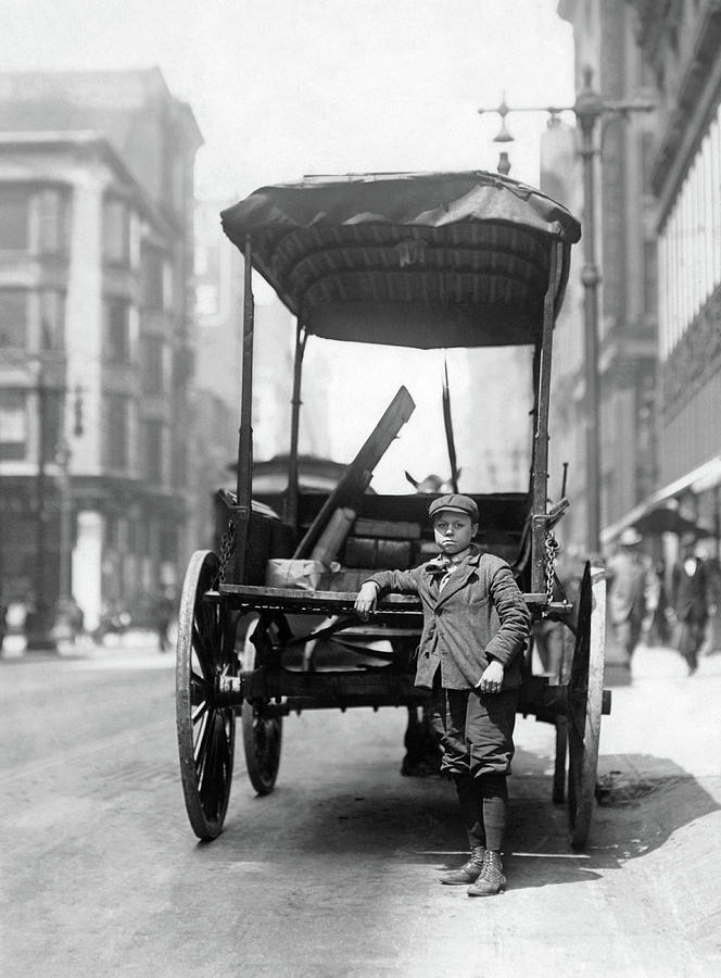 Young Boy Posing With An Express Wagon - St. Louis - Lewis Hine 1910 Photograph by War Is Hell Store