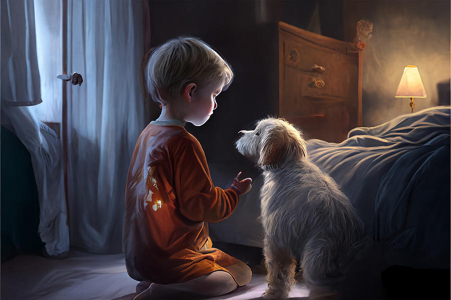 Young boy with dog Digital Art by Dan Fugitt - Fine Art America