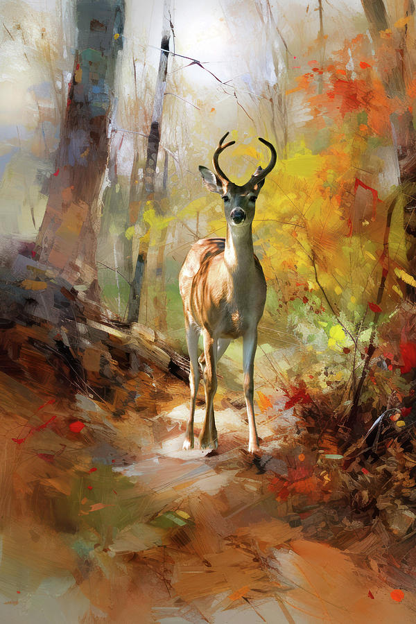Young Buck Autumn Digital Art by Jerry Dalrymple