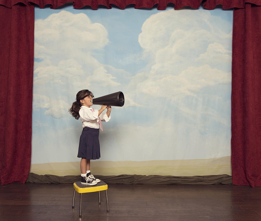 Young Business Girl Yells Through Megaphone Photograph by RichVintage