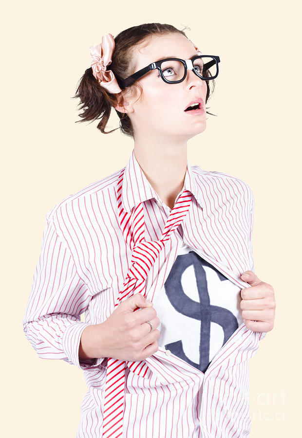 Young Businesswoman Super Hero Showing Dollar Sign Photograph by Jorgo Photography