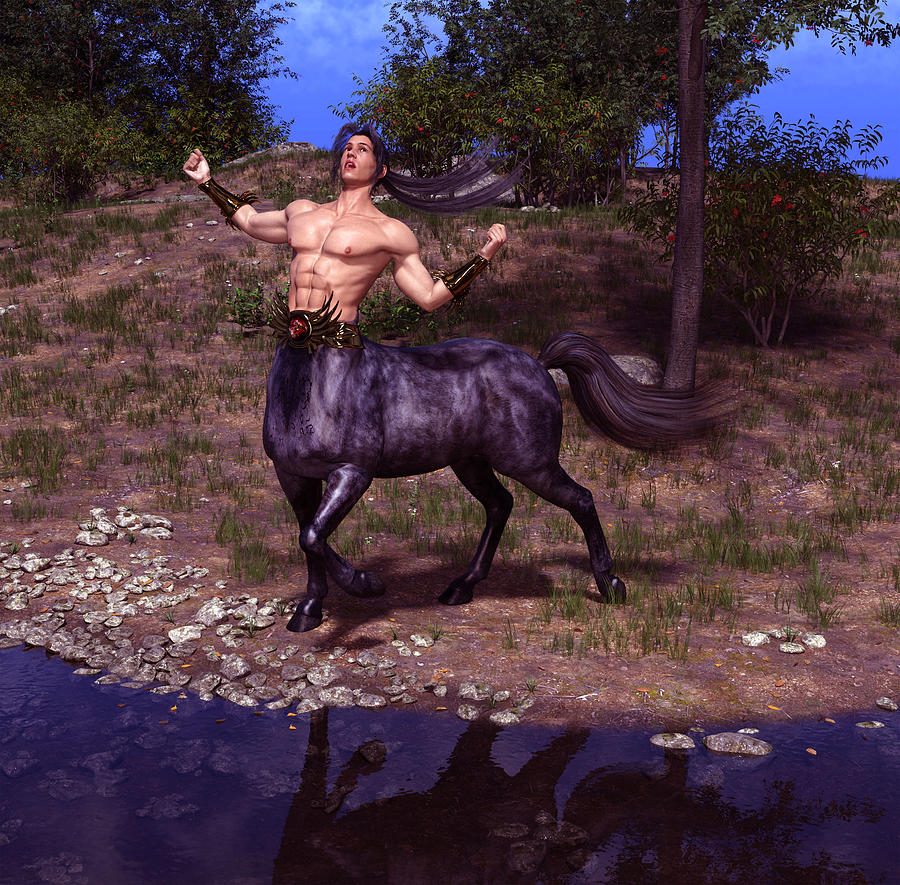 Greek Digital Art - Young Centaur by the Bend of the River by Barroa Artworks