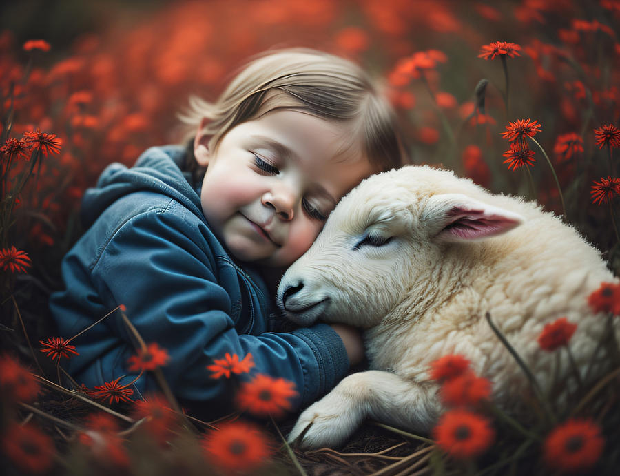 Young Child With A Lamb Digital Art by Patricia Betts - Fine Art America