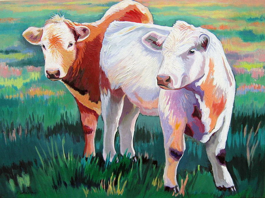 Young Cows Painting by Shirley Galbrecht