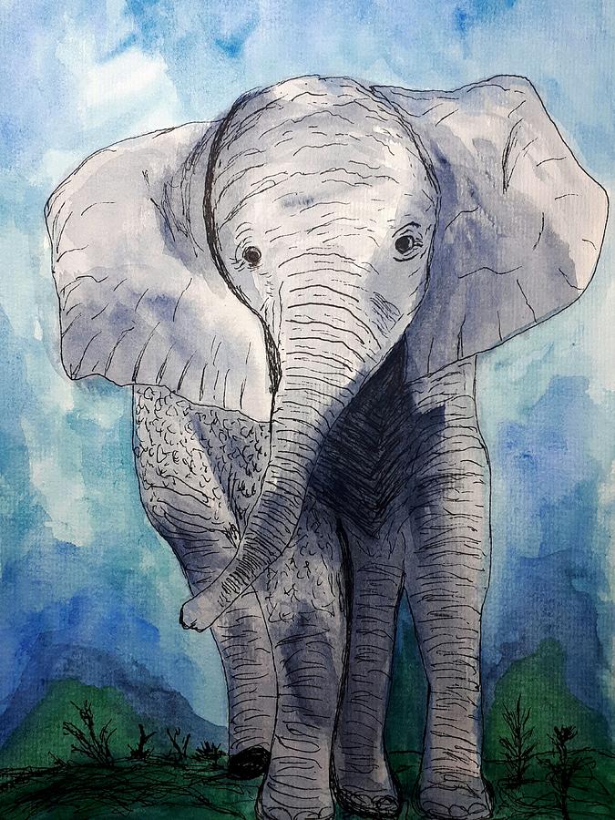 Young elephant Painting by Abstract Angel Artist Stephen K