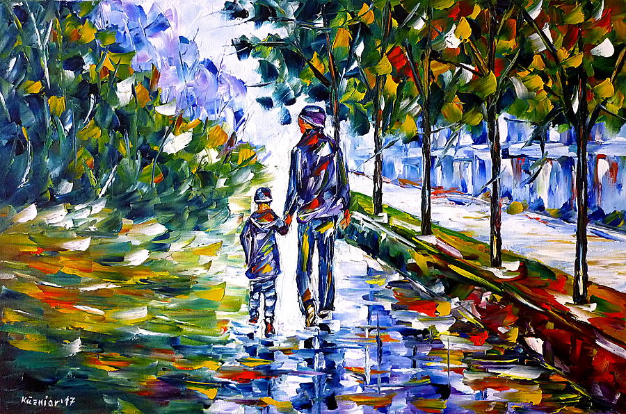 Young Father With Son Painting by Mirek Kuzniar