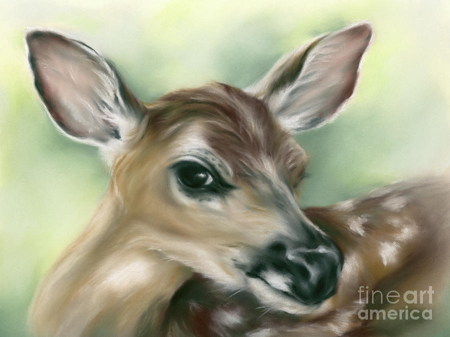 Young Fawn on Green Painting by MM Anderson