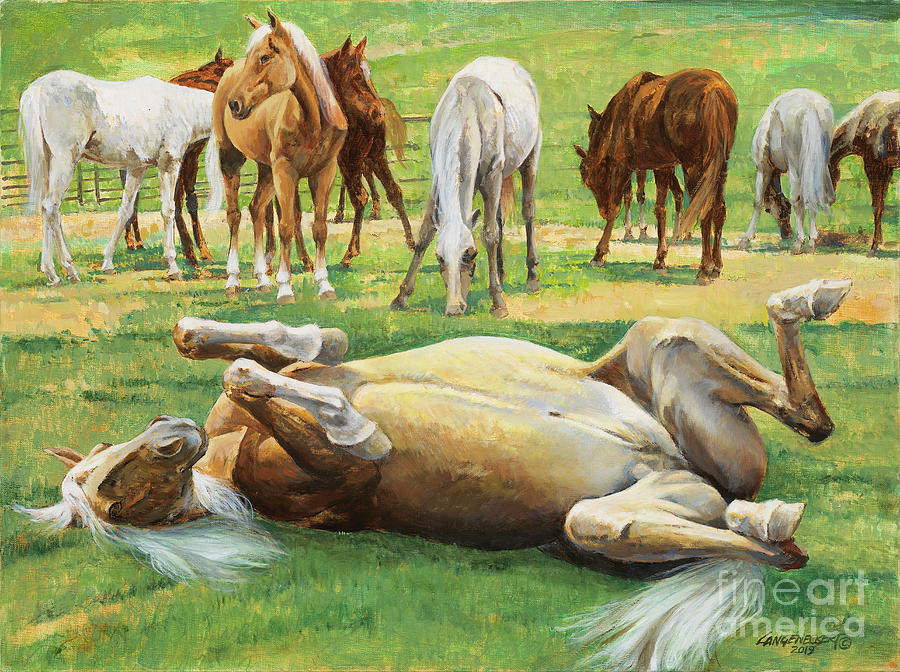 Horse Painting - Young Filly Getting Backrub by Don Langeneckert