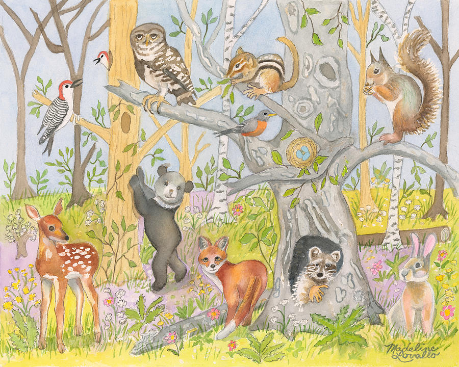 Young Forest Animals Painting by Madeline Lovallo