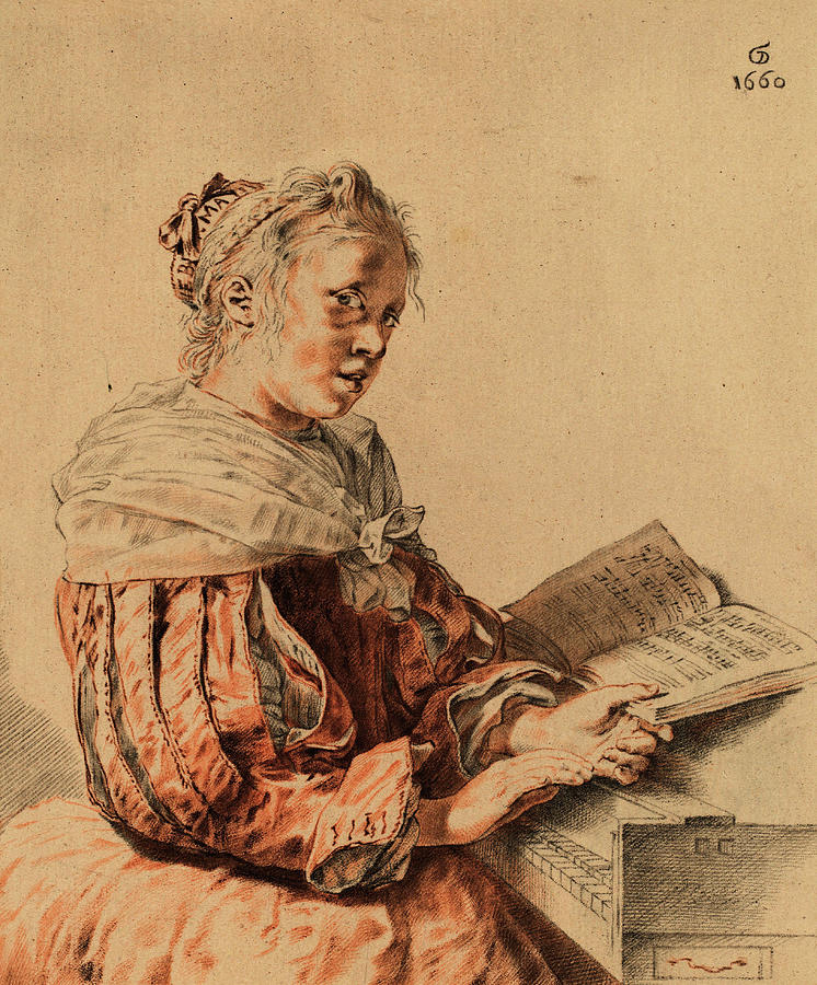 Young Girl at the Keyboard. Dated 1767. Painting by Cornelis Ploos van Amstel and Johannes Kornlein after Gerrit Dou Young Girl at the Keyboard. Dated 1767. Painting by Cornelis Ploos van Amstel and Johannes Kornlein after Gerrit Dou