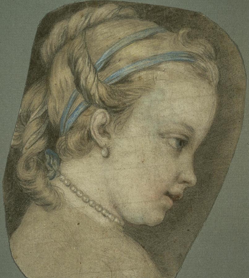 Scarface Drawing - Young Girl Facing to the Right by Charles Andre van Loo French