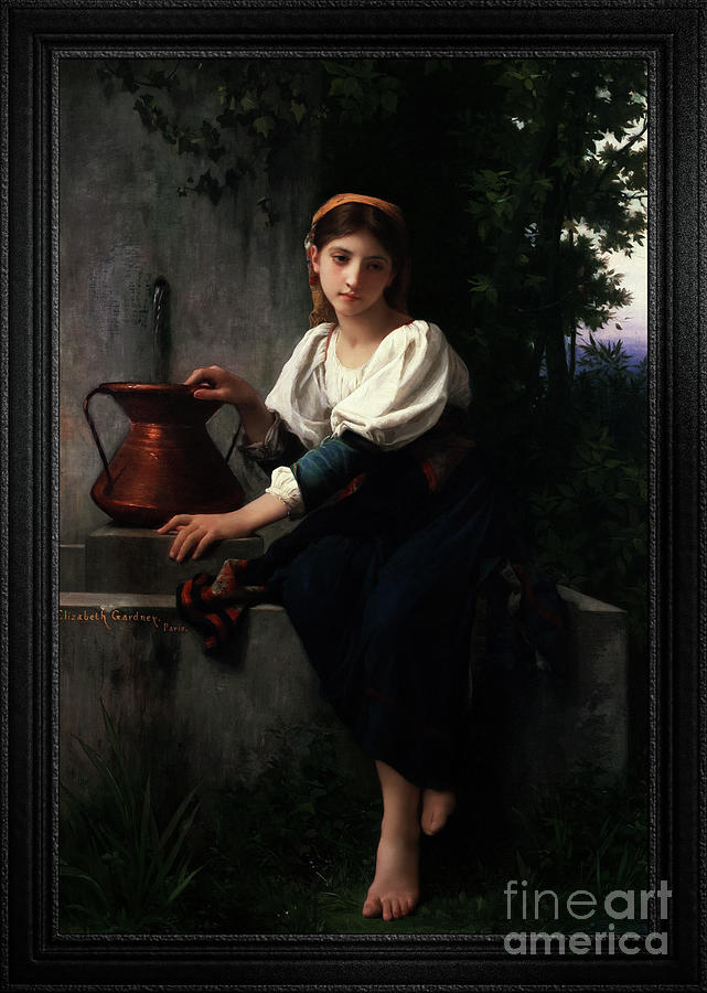 Young Girl Gathering Water At The Fountain by Elizabeth Gardner Fine Art Xzendor7 Reproductions Painting by Rolando Burbon