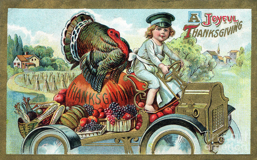 Young girl in a white apron driving a Thanksgiving delivery truck Digital Art by Pete Klinger