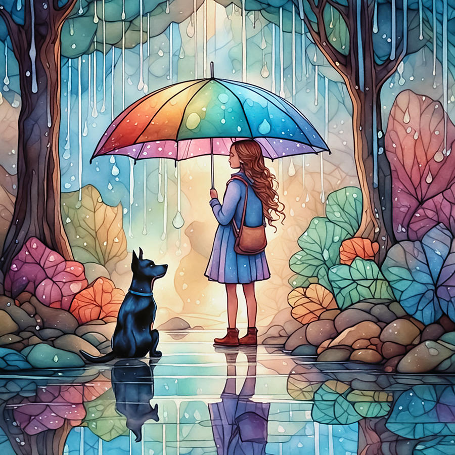 Young Girl In The Rain Digital Art