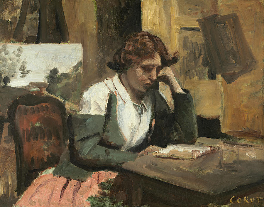 Young Girl Reading, circa 1868 Painting by Jean-Baptiste-Camille Corot