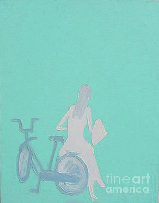 Bicycle Painting - Young girl  standing  bicycle by Lam To