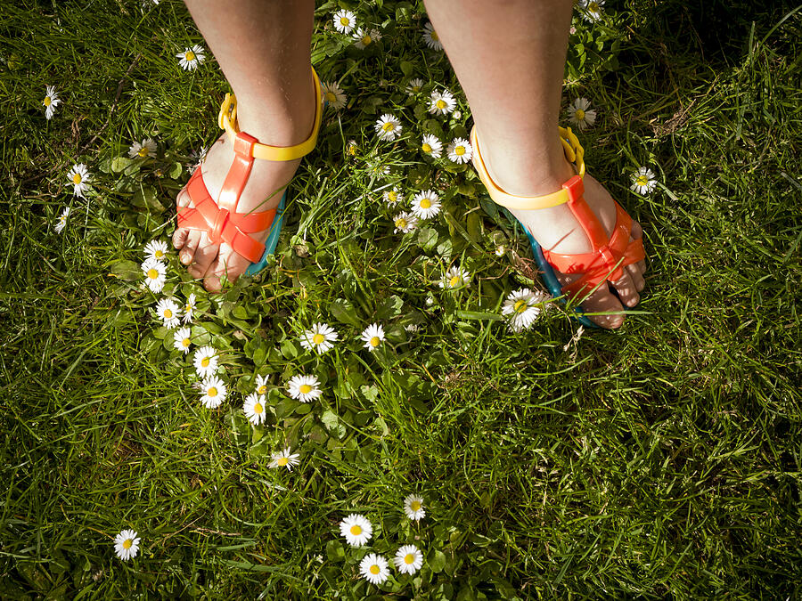 Young Girl Wearing Sandals, Summer Daisies Photograph by Jw Ltd