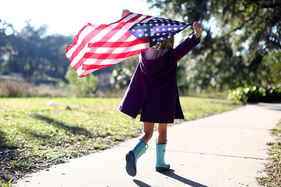 Young Girl With American Flag Photograph by Marianna Massey