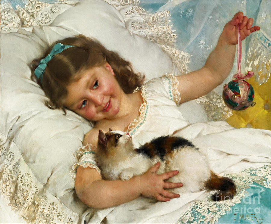 Young Girl with Cat 1882 Painting by Peter Ogden