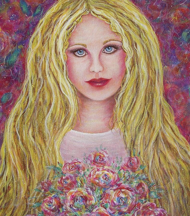 Flower Painting - Young Girl With Flowers by Natalie Holland