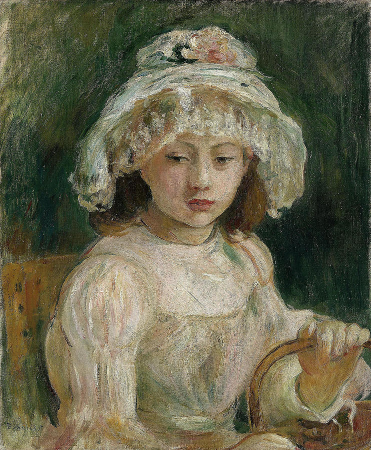Young Girl with Hat. Berthe Morisot, French, 1841-1895. Painting by Berthe Morisot