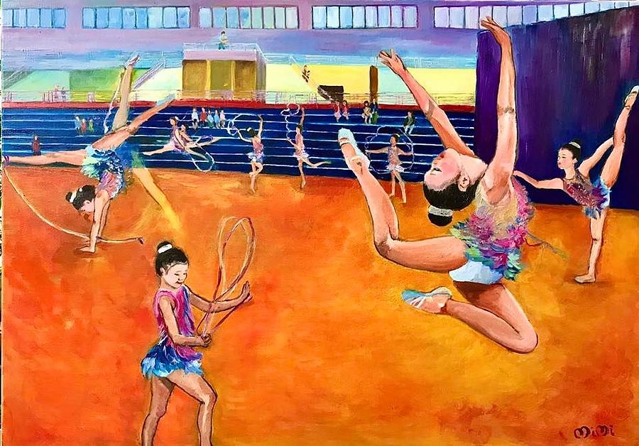 Young gymnast in her routine Painting by MiMi Chia - Fine Art America