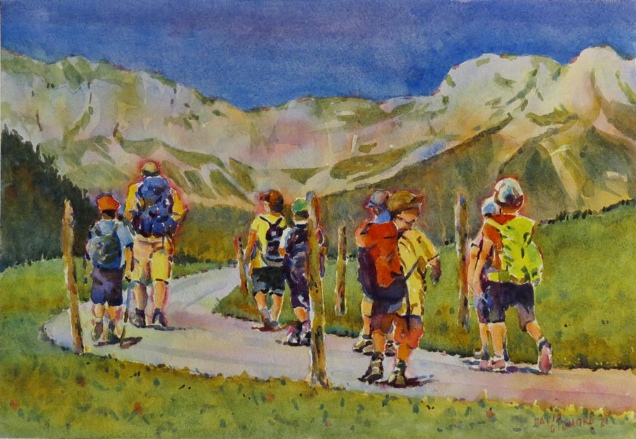 Young Hikers Painting by David Gilmore