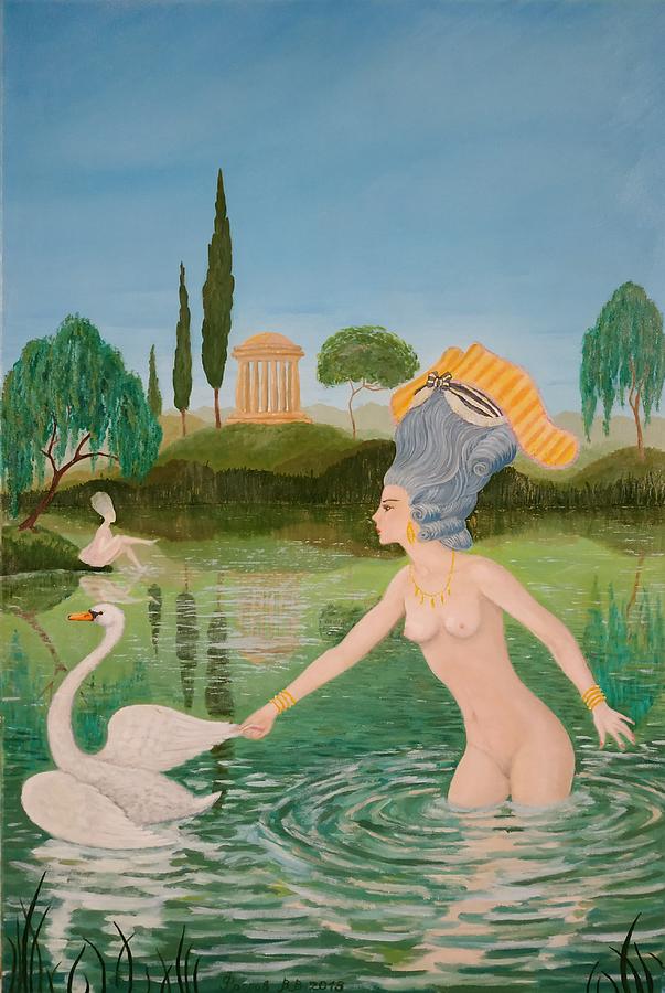 Nature Painting - Young lady and a swan by Vladimir Frolov