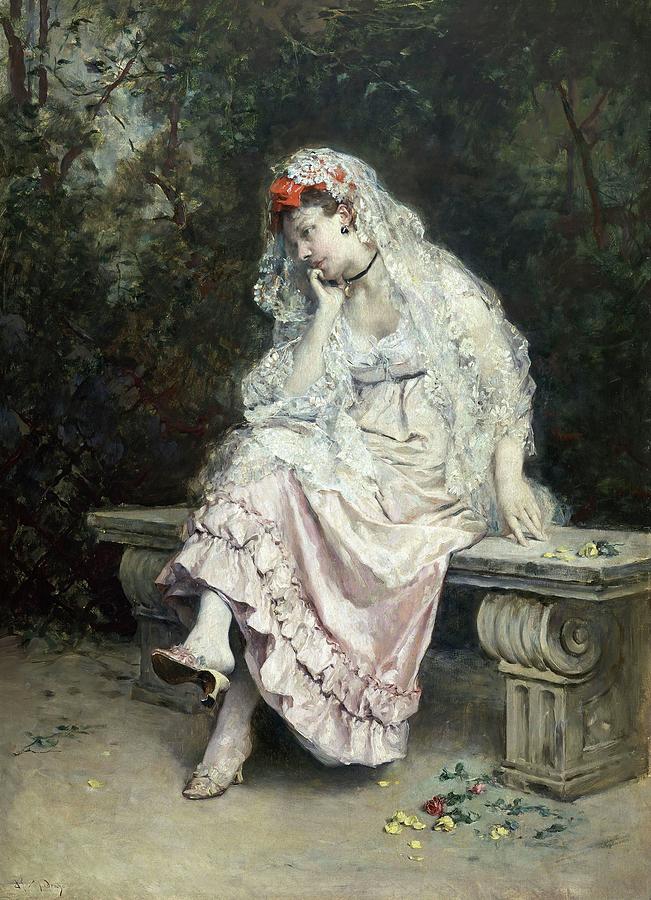 Young Lady In A Garden -joven Dama En Un Jardin- - Early 20th Century - Oil On Canva - 98.5 X 7... Painting by Raimundo De Madrazo Y Garreta -1841-1920-