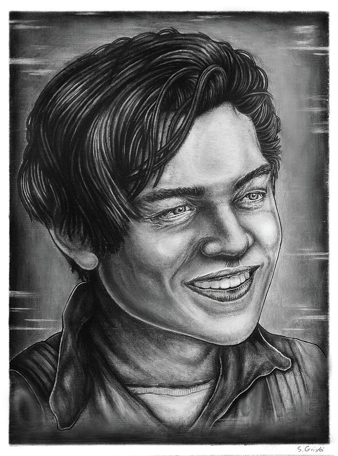 Young Leonardo DiCaprio black and white acrylic portrait Painting by Stephan Grixti