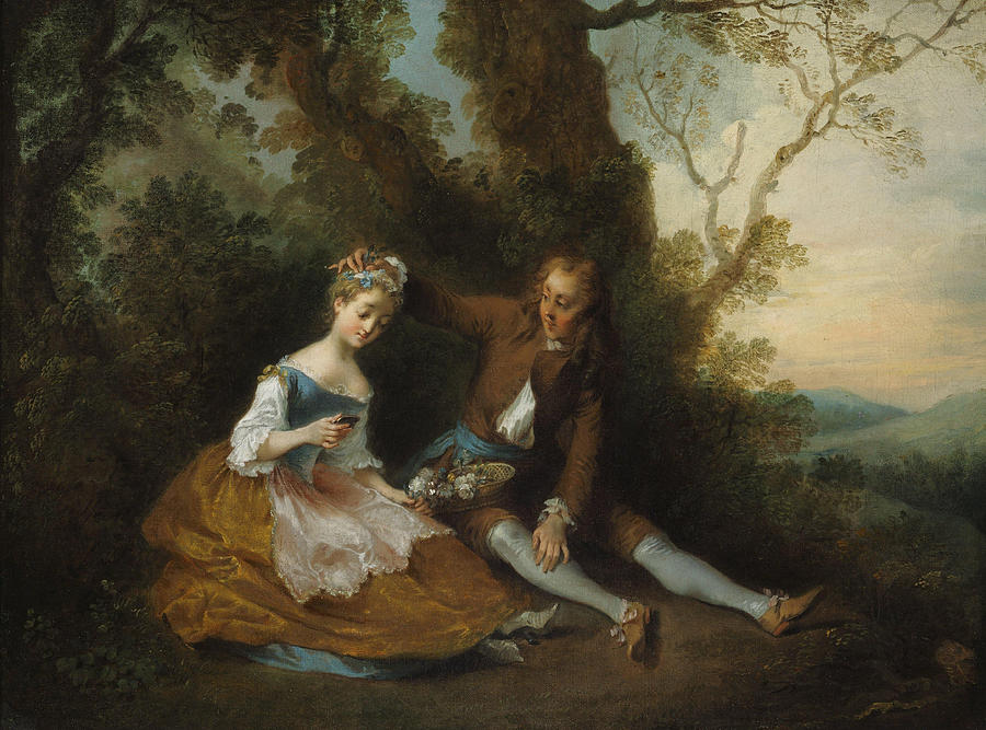 Young Lovers in a Landscape Painting by Nicolas Lancret