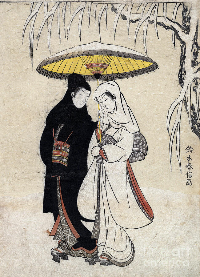 Young Lovers Walking Together under an Umbrella in a Snow Storm, c1769 Drawing by Suzuki Harunobu - Granger Historical Picture Archive Young Lovers Walking Together under an Umbrella in a Snow Storm, c1769 Drawing by Suzuki Harunobu - Granger Historical Picture Archive