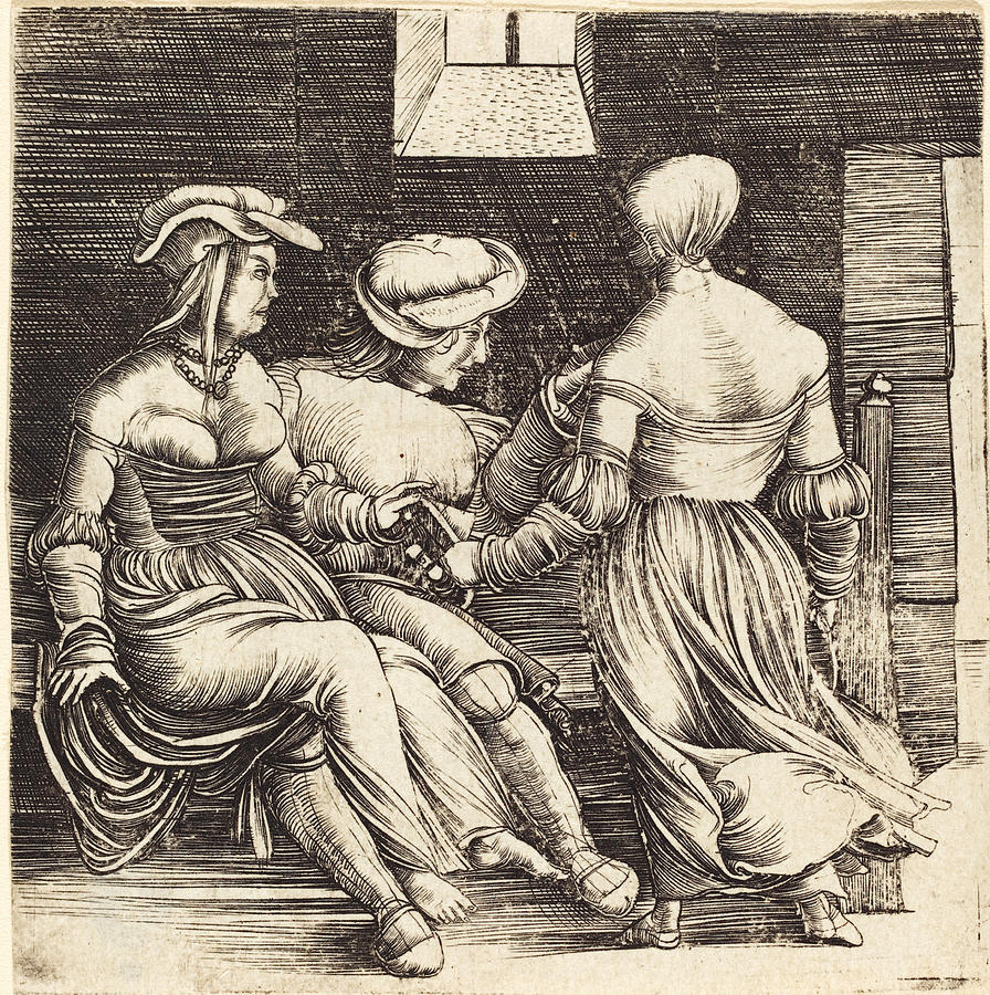 Young Man and Maids Drawing by Erhard Altdorfer