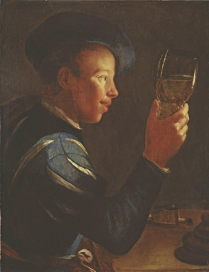 Young Man with a Glass Goblet Painting by Attributed to Willem van der Vliet