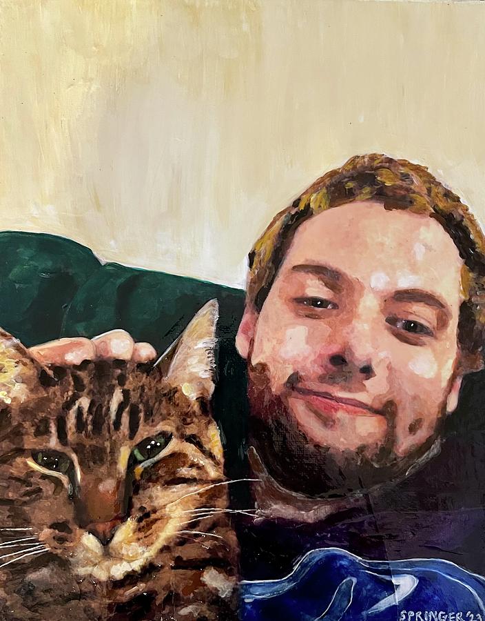 Young Man with his Feline Friend Painting by Gary Springer