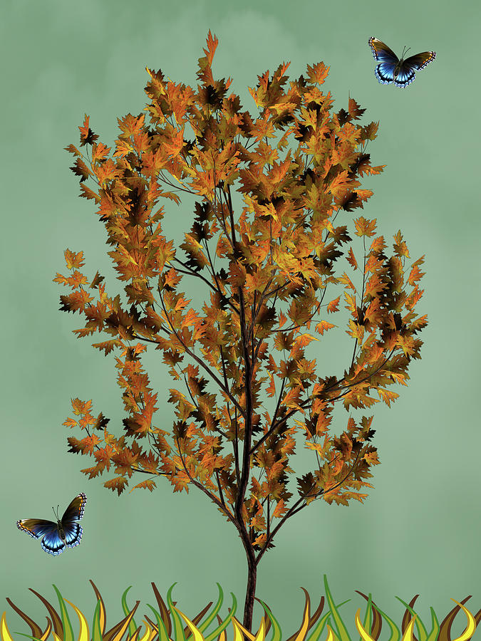 Young Maple Tree With Butterflies  Mixed Media by David Dehner