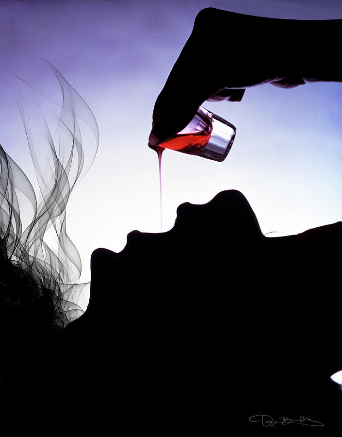 Young Model Silhouette With Red Liquor And Flying Hair Photograph by Dan Barba